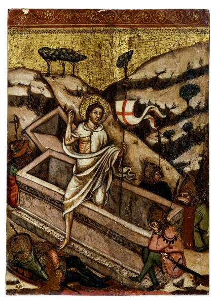 Gotisches Tafelbild mit der Auferstehung Christi — Sienesische Schule, 15...